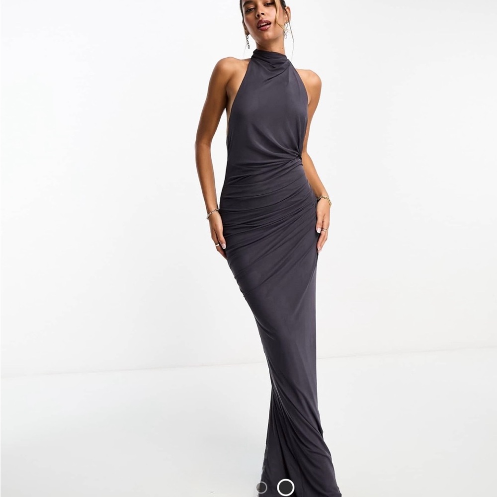ASOS Charcoal Backless Halter Dress
